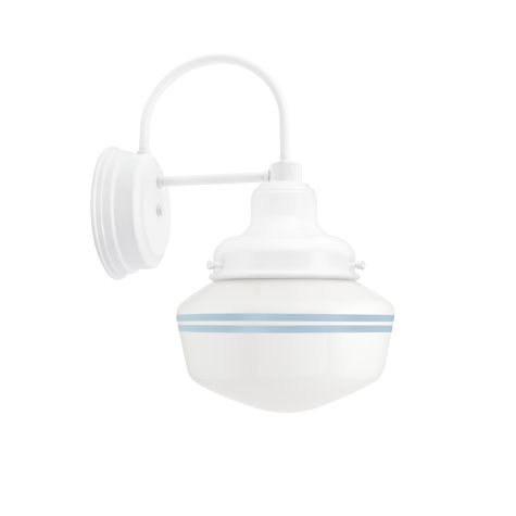 Primary Schoolhouse Sconce, Small Opaque Glass, 200-White, Double Painted Band, 715-Delphite
