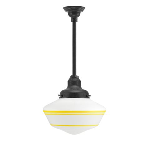 Primary Schoolhouse Stem Mount, 805-Charcoal Granite, Large Opaque Glass, Triple Painted Band, 500-Buttery Yellow