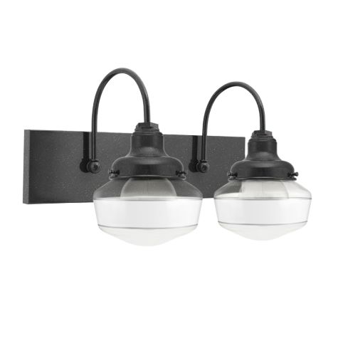 Primary 2-Light Schoolhouse Vanity Light, Clear Glass, 805-Charcoal Granite Mounting and Fitter Finish, Single Painted Band in 200-White