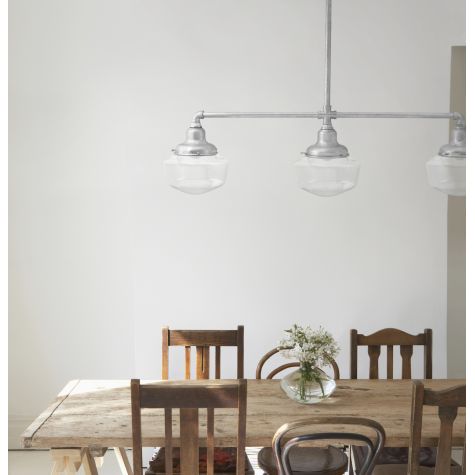 Primary Schoolhouse 3-Light Chandelier, 975-Galvanized, Small Clear Glass, No Painted Band