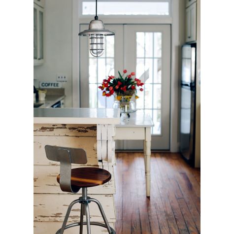 Industrial Guard Pendant Light, 975-Galvanized, Warehouse Shade, CGG-Standard Cast Guard, CLR-Clear Glass, SBK-Standard Black Cord