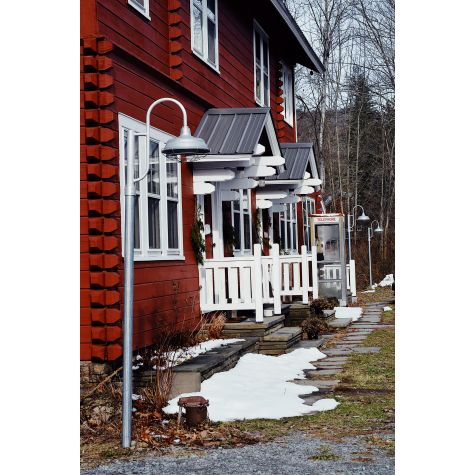 (3) 15" Bomber Post Mount Lights, 975-Galvanized, Single Decorative Post Mount Option in 975-Galvanized, Wire Cage, Smooth Direct Burial Pole | Photo Courtesy of Red Rose Motel and Tavern