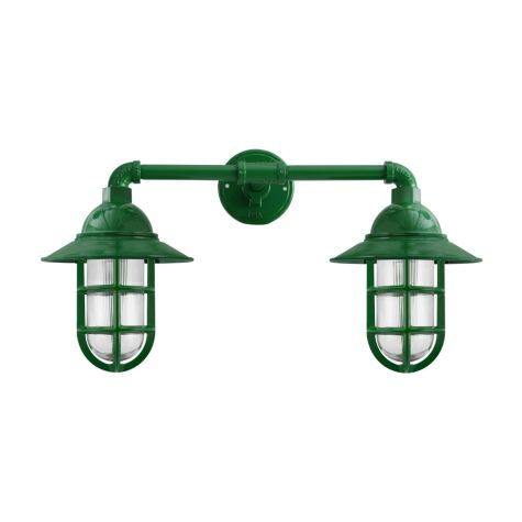 Double Market Industrial Guard Sconce, 307-Emerald Green, Flared Shade, TGG-Heavy Duty Cast Guard, RIB-Ribbed Glass