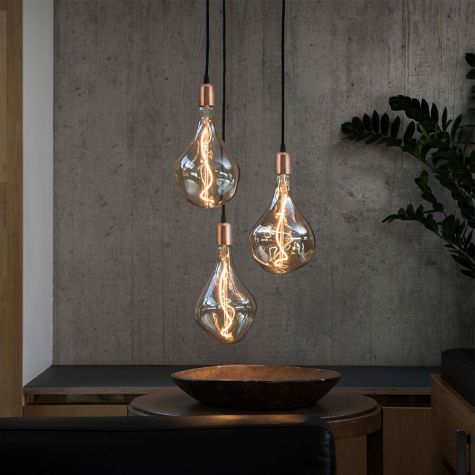 Downtown Minimalist Cord Pendant, 995-Natural Raw Copper, CSB-Black Cloth Cord | Shown with Voronoi II Tala Lamp