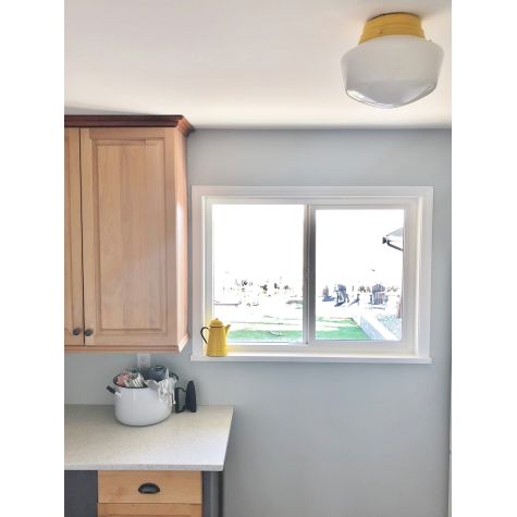 Primary Schoolhouse Flush Mount Light, 500-Buttery Yellow, Small Opaque Glass, No Painted Band | Photo Courtesy of Customer