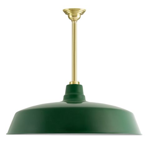28" The Original™ Stem Mount, 307-Emerald Green, Mounting in 997-Natural Raw Brass, Decorative Canopy & Hex Cover