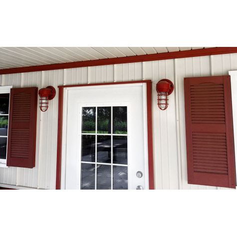Streamline Industrial Guard Sconce, 400-Barn Red, CGG-Standard Cast Guard, CLR-Clear Glass | Customer Submission