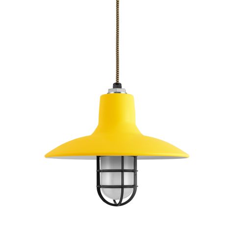 14" Dominion, 500-Buttery Yellow, CGG-Standard Cast Guard, 100-Black, FST-Frosted Glass, CSBG-Black & Gold Cloth Cord