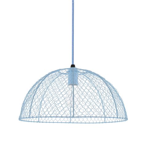 Chicken Wire Pendant Light, 715-Delphite Blue, CSUW-Blue & White Cloth Cord, Nostalgic Edison-Style 1890 Era Bulb