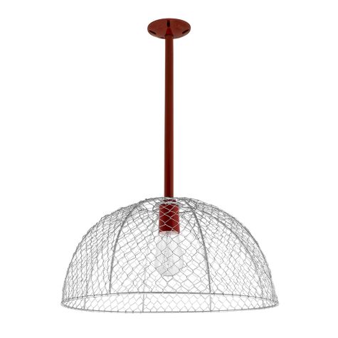 Chicken Wire Stem Mount Pendant Light, 975-Galvanized, Mounting in 400-Barn Red, Nostalgic Edison-Style 1890 Era Bulb