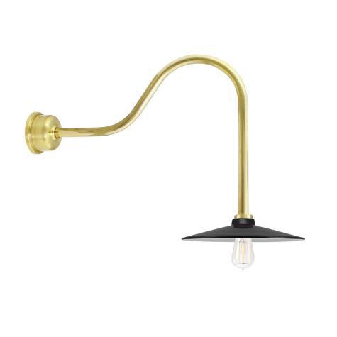 12" Conoco, 100-Black, G24 Gooseneck Arm, 997-Natural Raw Brass, Decorative Backing Plate & Hex Cover, Nostalgic Edison-Style 1910 Era 60 Watt Light Bulb