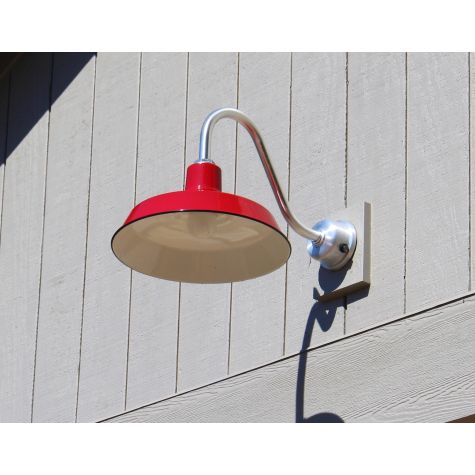 Dusk-to-Dawn Photocell (Displayed here: 16 “ Original™ Warehouse Gooseneck Light, 455-Porcelain Cherry Red, G15 Gooseneck Arm in 975-Galvanized)