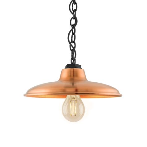 12" Marathon, 995-Natural Raw Copper, Mounting in 100-Black, CSB-Black Cloth Cord, Shown with LED Edison A19 Bulb