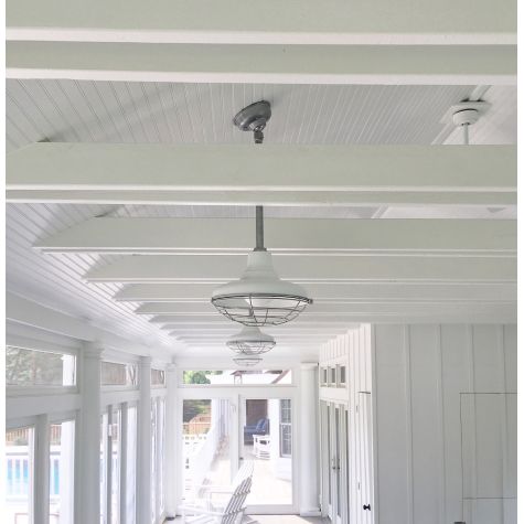 (5) 14” UnionStem Mount Lights in 250-White Finish. 18” Stem in 975-Galvanized Finish and Hang Straight Canopy. 14” Wire Cage in 975-Galvanized Finish