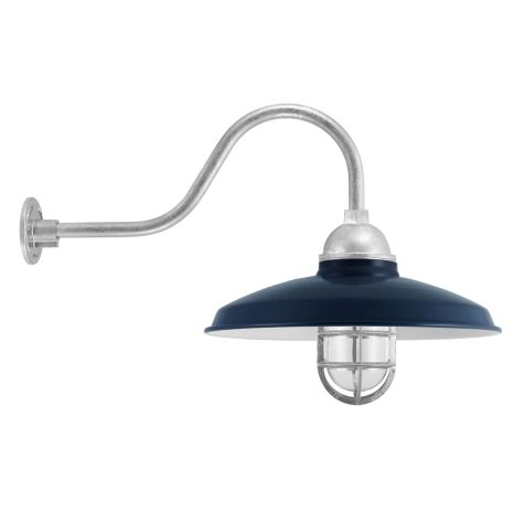 14" Bridgeport, 705-Navy, CGG-Standard Cast Guard, 975-Galvanized, CLR-Clear Glass, G22 Gooseneck Arm, Mounting in 975-Galvanized