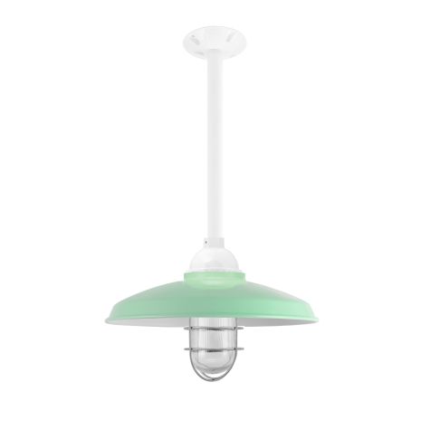 14" Bridgeport, 311-Jadite, WGG-Wire Guard, 975-Galvanized, RIB-Ribbed Glass, Mounting in 200-White