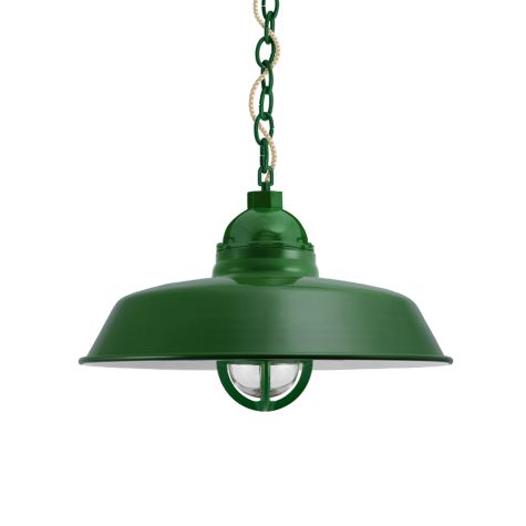 14" Rochester, 307-Emerald Green, TGG-Heavy Duty Cast Guard, RIB-Ribbed Glass, CSGW-Gold & White Cloth Cord