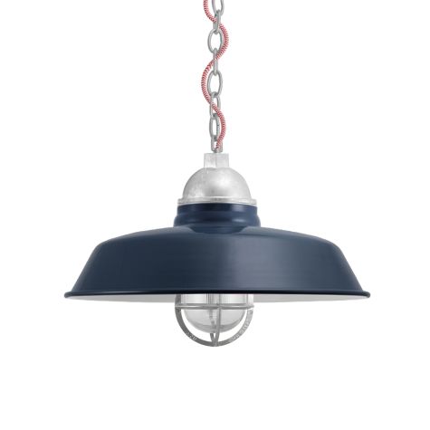 14" Rochester, 705-Navy, CGG-Standard Cast Guard, 975-Galvanized, RIB-Ribbed Glass, CRZ-Red Chevron Cord, Mounting in 975-Galvanized