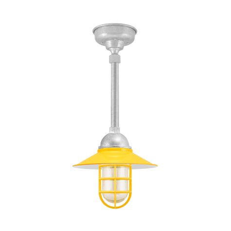 12" Syracuse, 500-Buttery Yellow, CGG-Standard Cast Guard, RIB-Ribbed Glass, Hang Straight Canopy, Mounting in 975-Galvanized