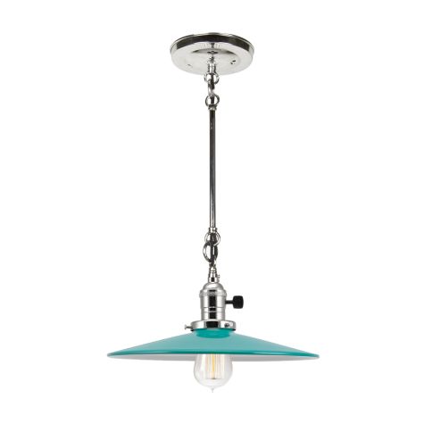12" Conoco Stem & Loop, 390-Teal, NP-Nickel with Black Paddle Switch, Black Cotton Twist Cord, Nostalgic Edison-Style 1910 Era 60 Watt Light Bulb
