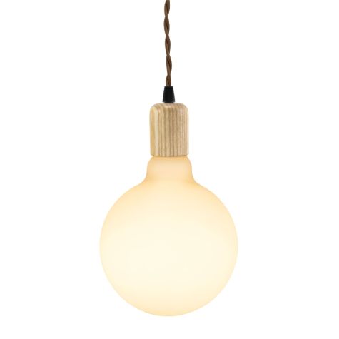 Downtown Minimalist Wooden Socket Pendant, Ash Wood, TBR-Brown Twist Cord, Shown with Porcelain III Tala Lamp