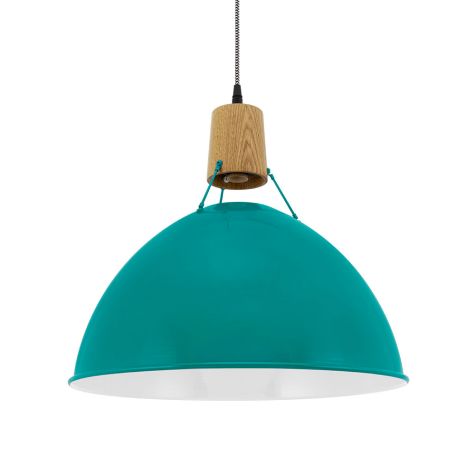 18" Shade in 390-Teal, Oak Wood, CSBW-Black & White Cloth Cord