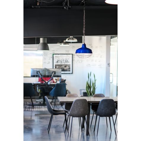 16” Avalon, 715-Cobalt Blue, WC-Wire Cage in 150-Black, 150-Black Chain & Standard Black Cord | Photo Courtesy of Stephanie Hunt, Blake Peterson Photography and Sentient Lasers