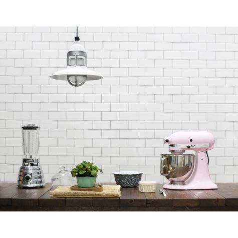 12” Brisbane, 200-White, FST-Frosted Glass, 975-Galvanized Guard, CSUW-Blue & White Cloth
