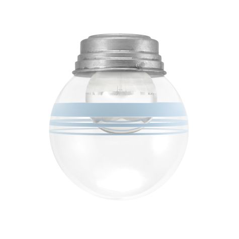Round Flush Mount, 975-Galvanized, Three Painted Band, 715-Delphite Blue, Shown with G40 Half-Chrome Bulb