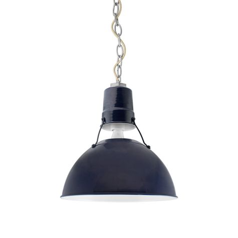 12" Wilcox Uplight, 705-Navy Shade Finish, 975-Galvanized Chain Finish with Gold & White Cloth Cord