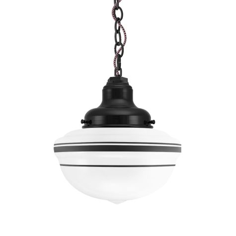 Acorn Chain Hung, 100-Black, Opaque Glass, Three Painted Band, 100-Black, Mounting in 100-Black, CSBP-Black & Pink Cloth Cord