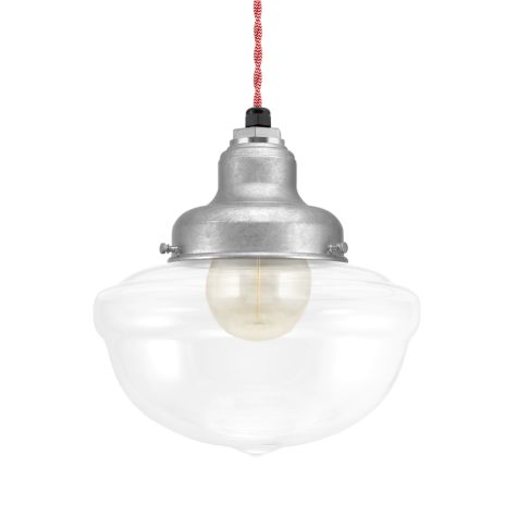 Acorn Pendant, 975-Galvanized, Clear Glass, No Stripe, TRW-Red & White Twist Cord, Shown with G30 Bulb