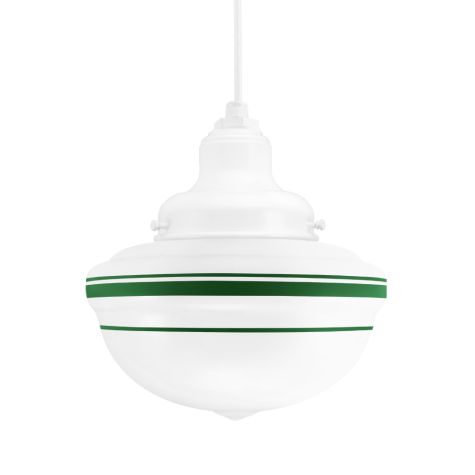 Acorn Pendant, 200-White, Opaque Glass, Three Painted Band, 307-Emerald Green, CSW-White Cloth Cord