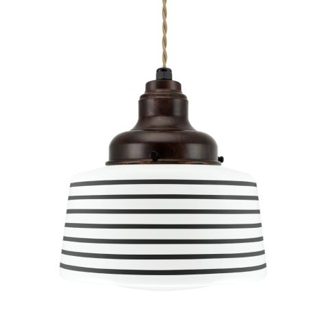 Drum Schoolhouse Pendant, 615-Oil-Rubbed Bronze, Opaque Glass, Seven Painted Band, 100-Black, TPT-Putty Cotton Twist Cord