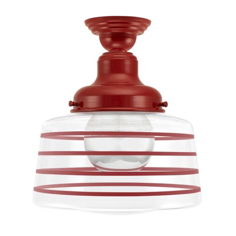 Drum Semi-Flush, 400-Barn Red, Opaque Glass, Four Painted Band, Shown with G40 Half-Chrome Bulb