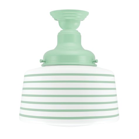 Drum Semi-Flush, 311-Jadite, Opaque Glass, Seven Painted Band, 311-Jadite