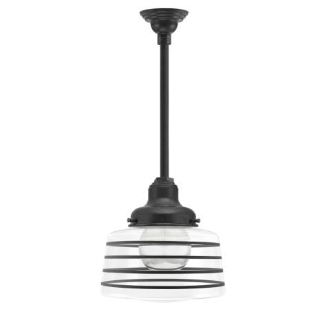 Drum Stem Mount, 805-Charcoal Granite, Clear Glass, Four Painted Band, Shown with G40 Half-Chrome Bulb