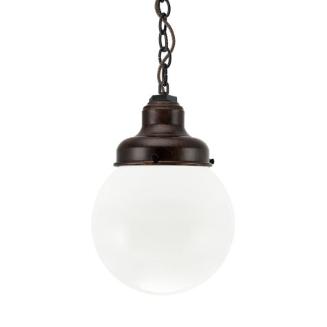 Round Chain Hung, 999-Natural Oil-Rubbed Copper, Opaque Glass, No Painted Band, Mounting in 100-Black, CSBB-Black & Brown Cloth Cord