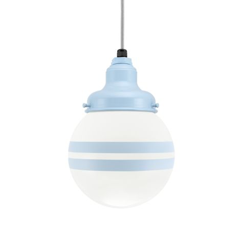 Round Schoolhouse Pendant, 715-Delphite Blue, Opaque Glass, Two Painted Band, 715-Delphite, CMG-Grey Cloth Cord