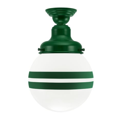 Round Semi-Flush, 307-Emerald Green, Opaque Glass, Two Painted Band, 307-Emerald Green