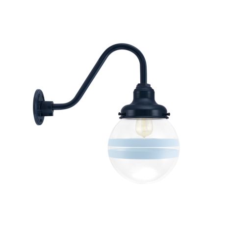 Round Gooseneck, 705-Navy, Clear Glass, Two Painted Band, 715-Delphite Blue, G26 Gooseneck Arm, 705-Navy, Shown with 1890 Edison Bulb