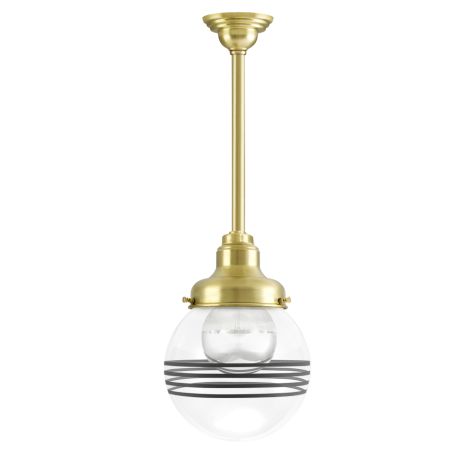 Round Stem Mount, 997-Natural Raw Brass, Four Painted Band, 100-Black, Mounting in 997-Natural Raw Brass, Shown with G40 Half-Chrome Bulb