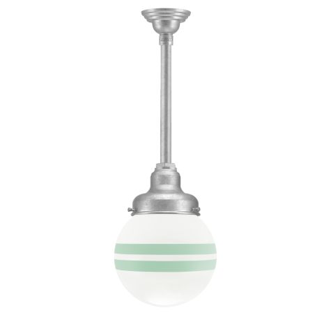 Round Stem Mount, 975-Galvanized, Opaque Glass, Two Painted Band, 311-Jadite, Mounting in 975-Galvanized