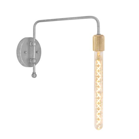 Downtown Minimalist Wooden Socket Swing Arm Sconce, 975-Galvanized, G66 Arm, Ash Wood, Shown with Totem III Tala Lamp