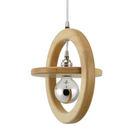 Arcadia Wooden Ring Pendant, Maple Wood, Nickel Socket, SWH-Standard White Cord, Shown with G25 Half-Chrome Bulb