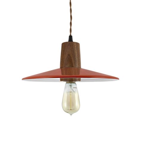 12" Shade in 400-Barn Red, Walnut Wood, TBR-Brown Twist Cord (Shown with Edison 1890 Era Bulb)