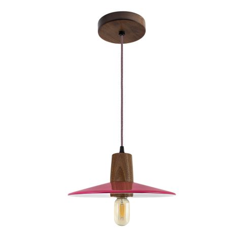 12" Shade in 490-Magenta, Walnut Wood, CSBP-Black & Pink Cloth Cord, Walnut Canopy Cover (Shown with LED T14 120 Lumen Bulb)
