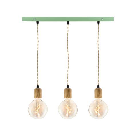 Downtown Minimalist Wooden Socket 3-Light Pendant, 311-Jadite, Oak Wood, TPT-Putty Twist Cord, Shown with Elva Tala Lamps