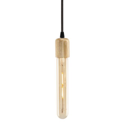 Downtown Minimalist Wooden Socket Pendant, Ash Wood, CSB-Black Cotton Cord, Shown with T10 LED Edison Bulb