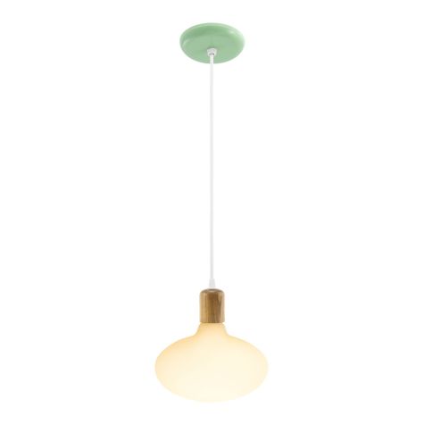 Downtown Minimalist Wooden Socket Pendant, Oak Wood, SWH-Standard White Cord, Canopy in 311-Jadite, Shown with Oval Tala Lamp